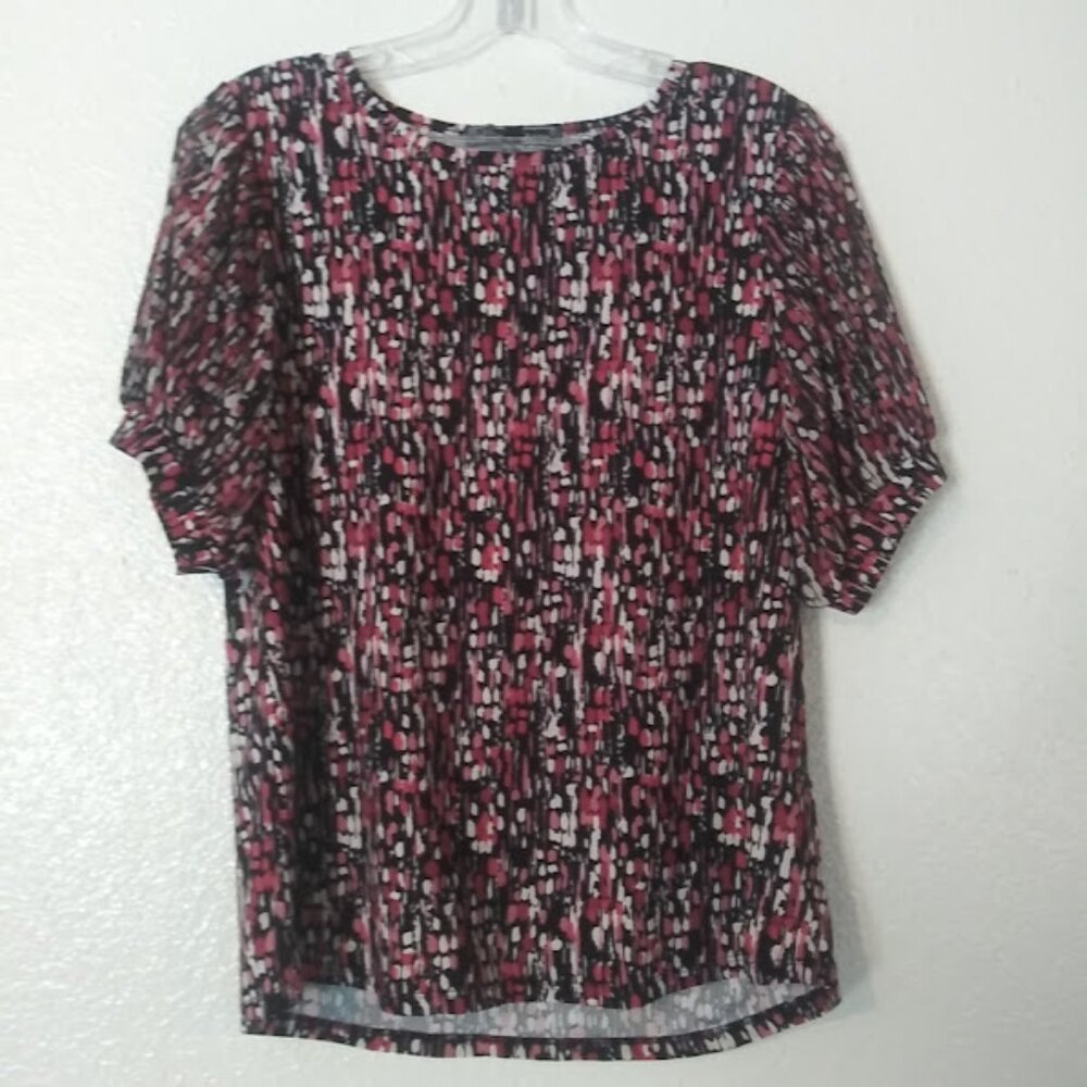 Vintage Rose women's black, white and pink short sleeve top